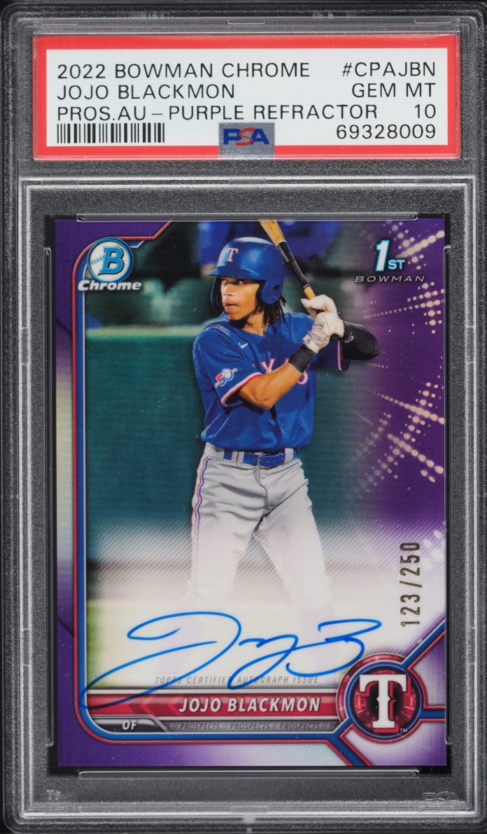 2022 Bowman Chrome Purple Refractor Jojo Blackmon PROSPECT AUTO /250 #CPA-JBN PSA 10 GEM MINT