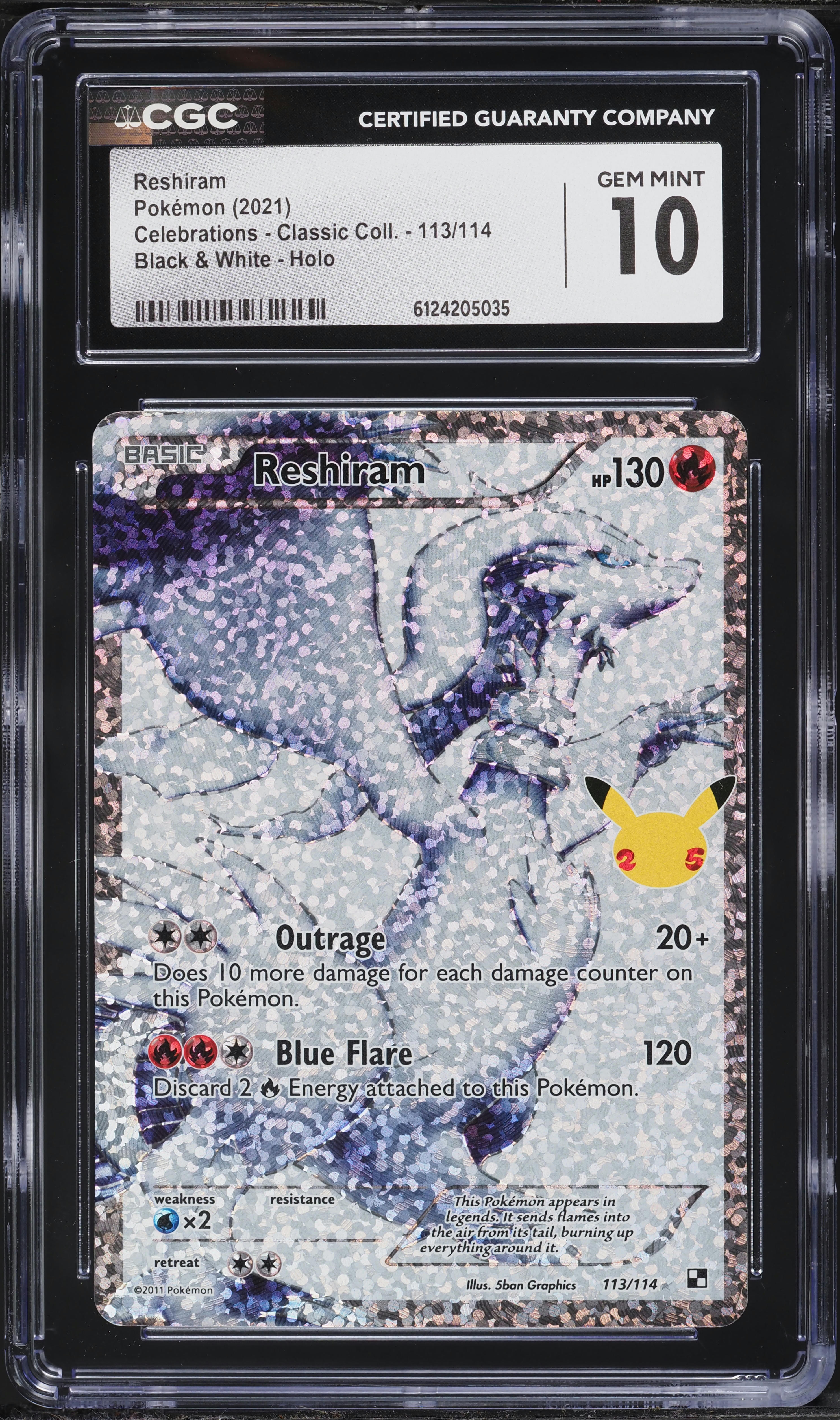 2021 Pokemon Sword & Shield Celebrations Classic Collection Full Art Reshiram #113 CGC 10 GEM