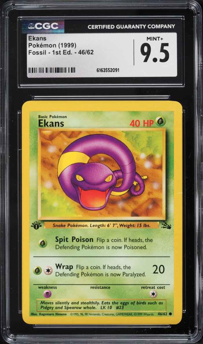 1999 Pokemon Fossil 1st Edition Ekans #46 CGC 9.5 MINT+