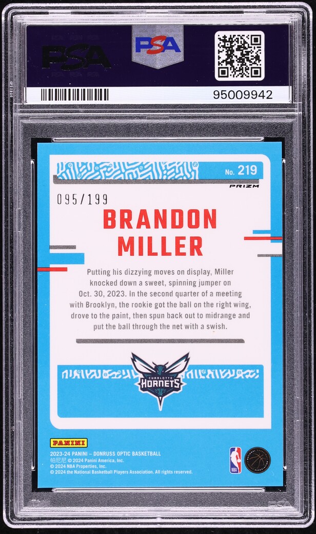 2023 Donruss Optic Orange Brandon Miller ROOKIE /199 #219 PSA 10 GEM MINT