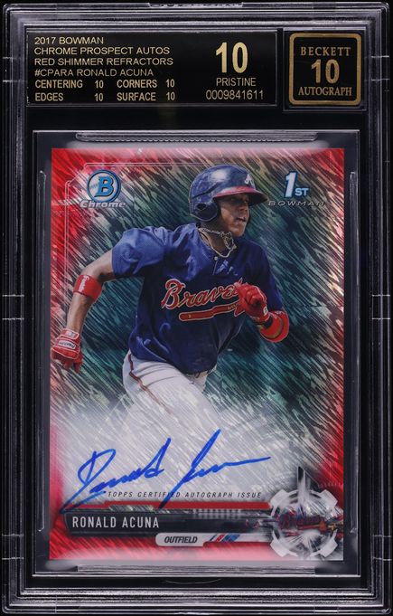 2017 Bowman Chrome Red Shimmer Ronald Acuna PROSPECT AUTO /5 BGS 10 PRISTINE, BLACK LABEL