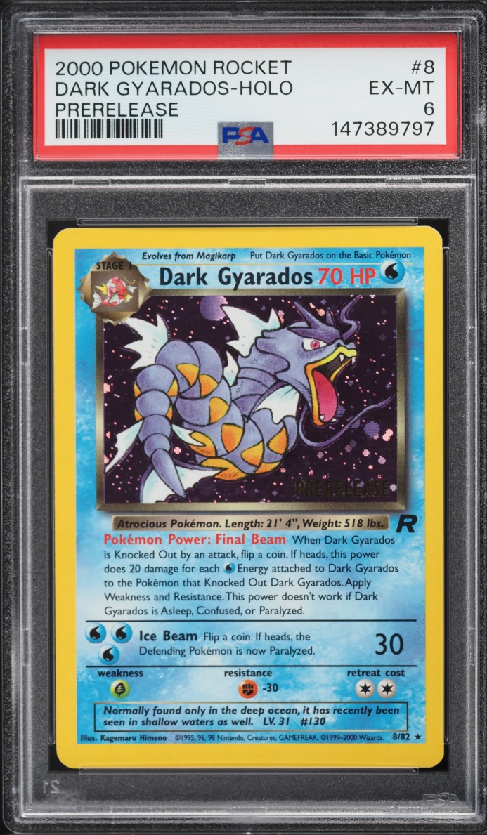 2000 Pokemon Team Rocket Prerelease Holo Dark Gyarados #8 PSA 6 EXMT