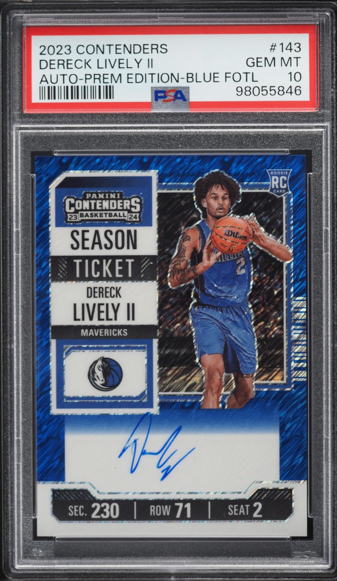2023 Panini Contenders Premium Blue FOTL Dereck Lively II ROOKIE AUTO /21 #143 PSA 10 GEM MINT