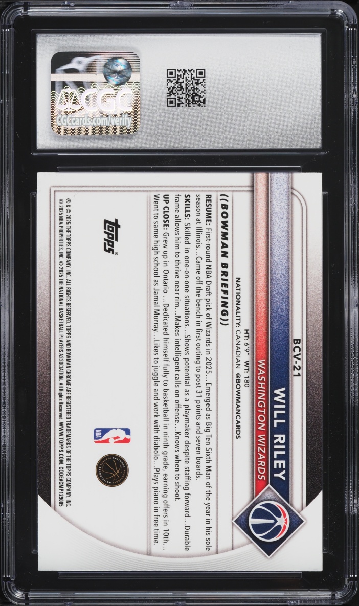 2025 Bowman Chrome Mega Box Will Riley ROOKIE #BCV-21 CGC 8.5 NM-MT+