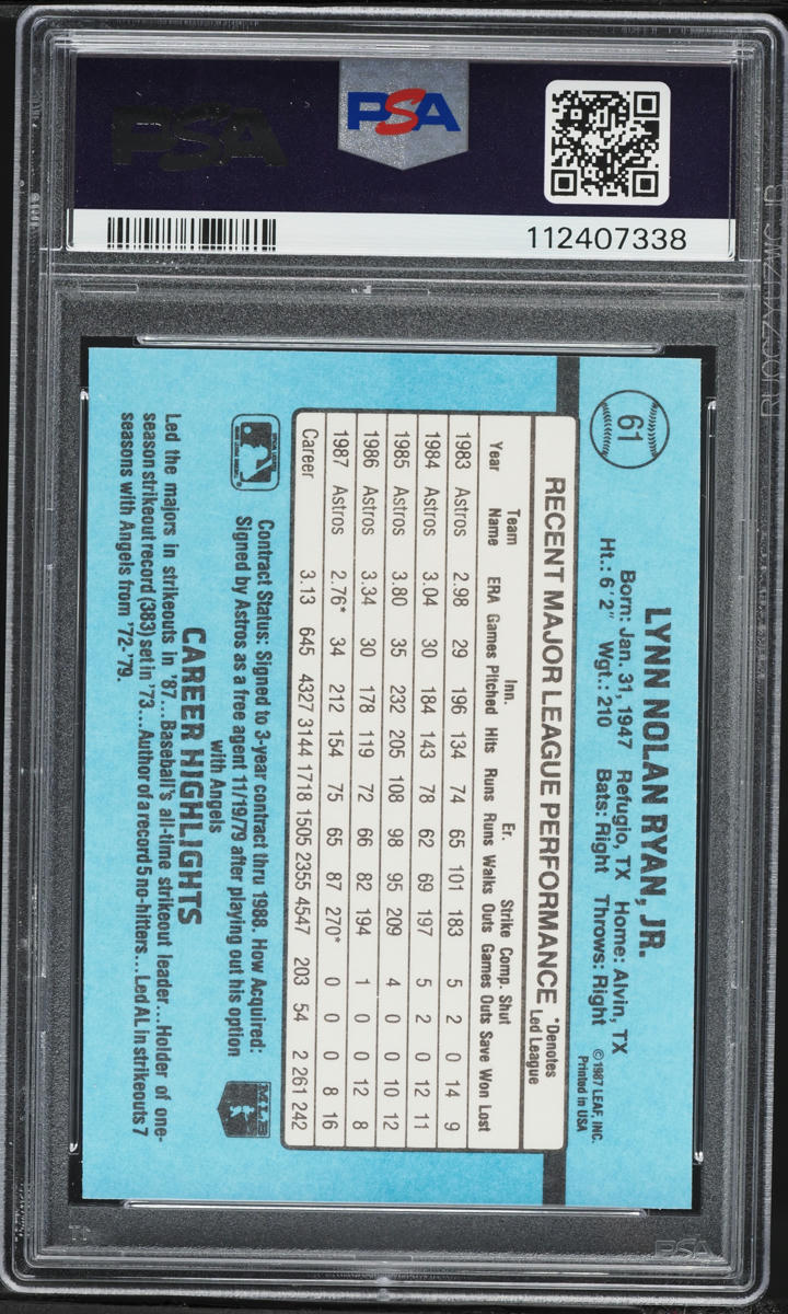 1988 Donruss Nolan Ryan #61 PSA 9 MINT