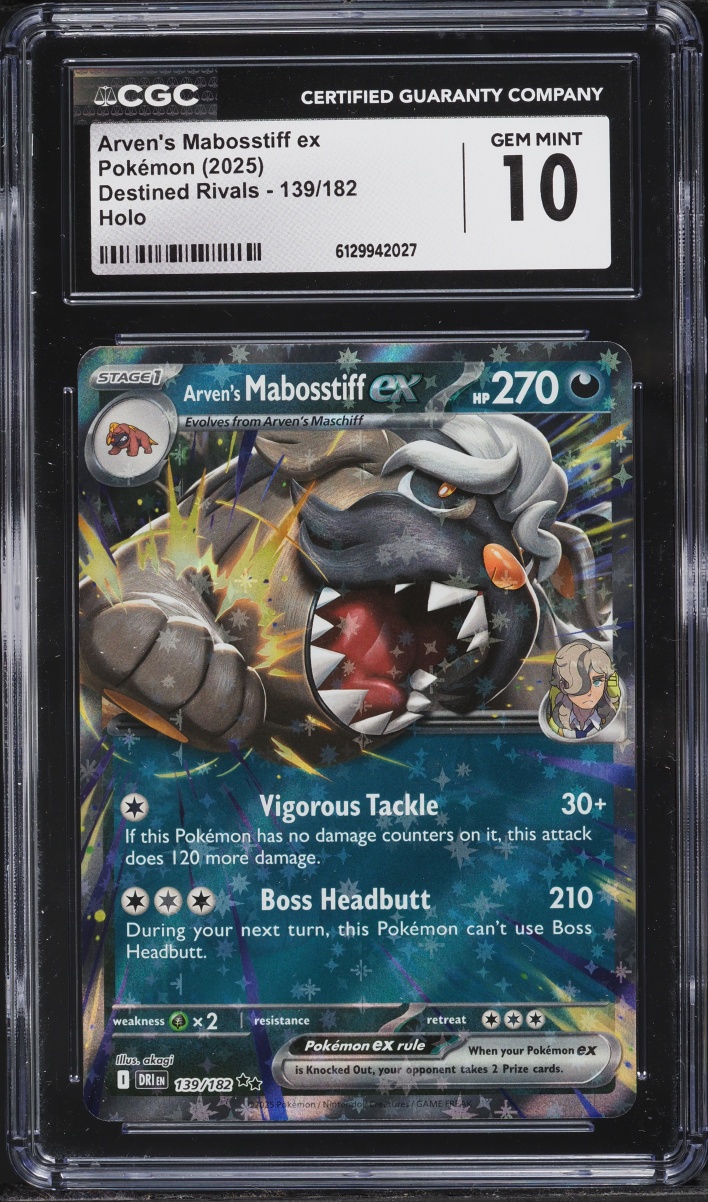 2025 Pokemon Scarlet & Violet Destined Rivals Holo Arven's Mabosstiff ex #139 CGC 10 GEM MINT