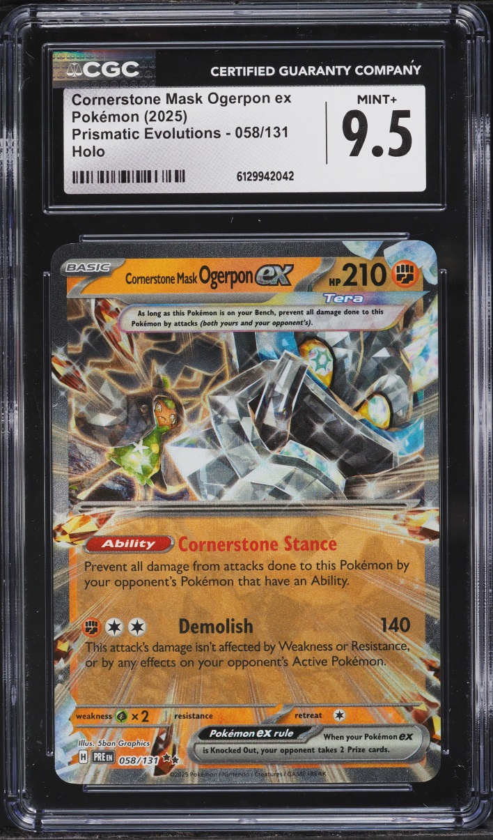 2025 Pokemon SV Prismatic Evolutions Holo Cornerstone Mask Ogerpon ex #58 CGC 9.5 MINT+