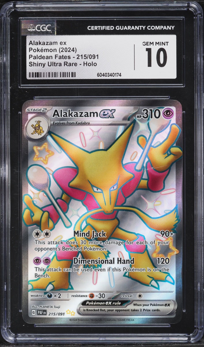 2024 Pokemon Scarlet & Violet Paldean Fates Full Art Shiny Alakazam ex #215 CGC 10 GEM MINT