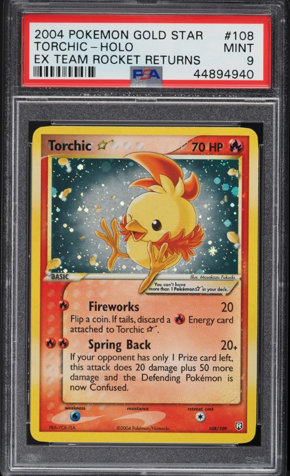 2004 Pokemon EX Team Rocket Returns Holo Torchic Gold Star #108 PSA 9 MINT
