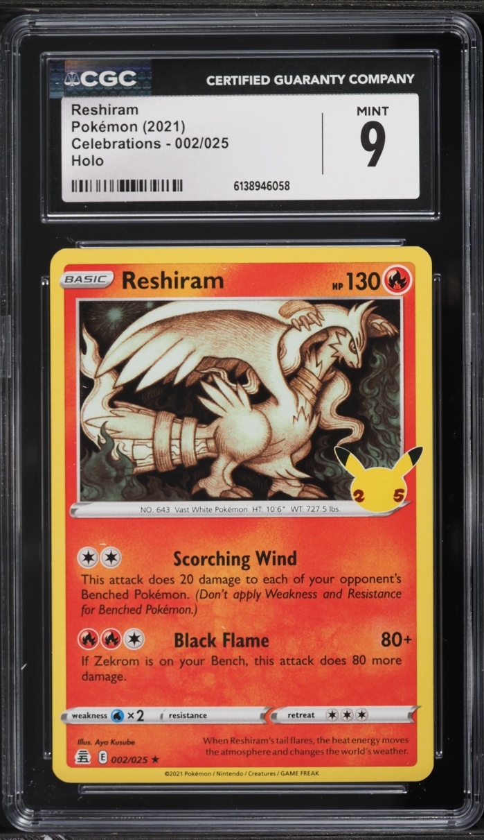 2021 Pokemon Sword & Shield Celebrations Holo Reshiram #2 CGC 9 MINT