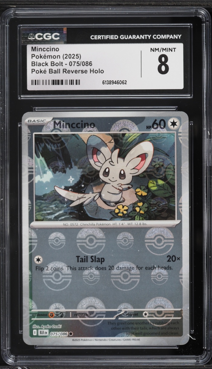 2025 Pokemon Scarlet & Violet Black Bolt Poke Ball Reverse Holo Minccino #75 CGC 8 NM-MT