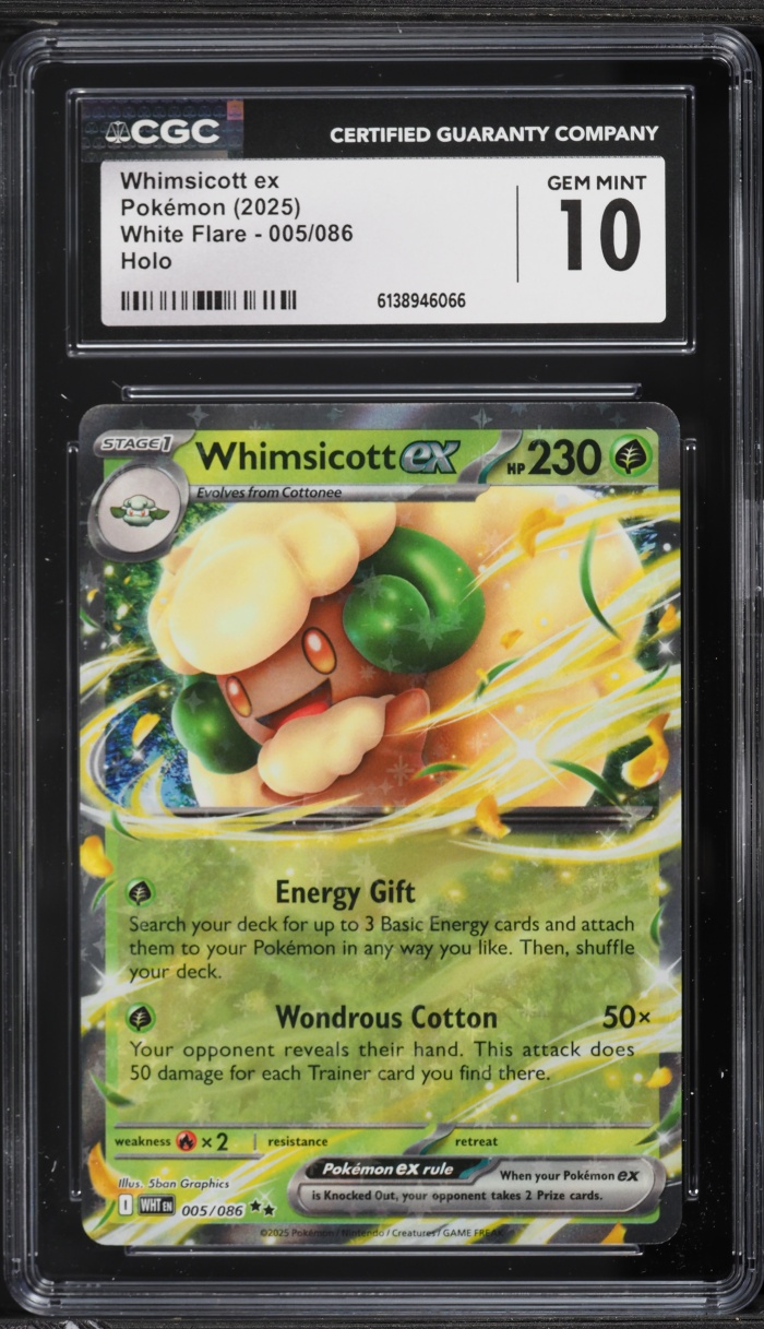 2025 Pokemon Scarlet & Violet White Flare Holo Whimsicott ex #5 CGC 10 GEM MINT