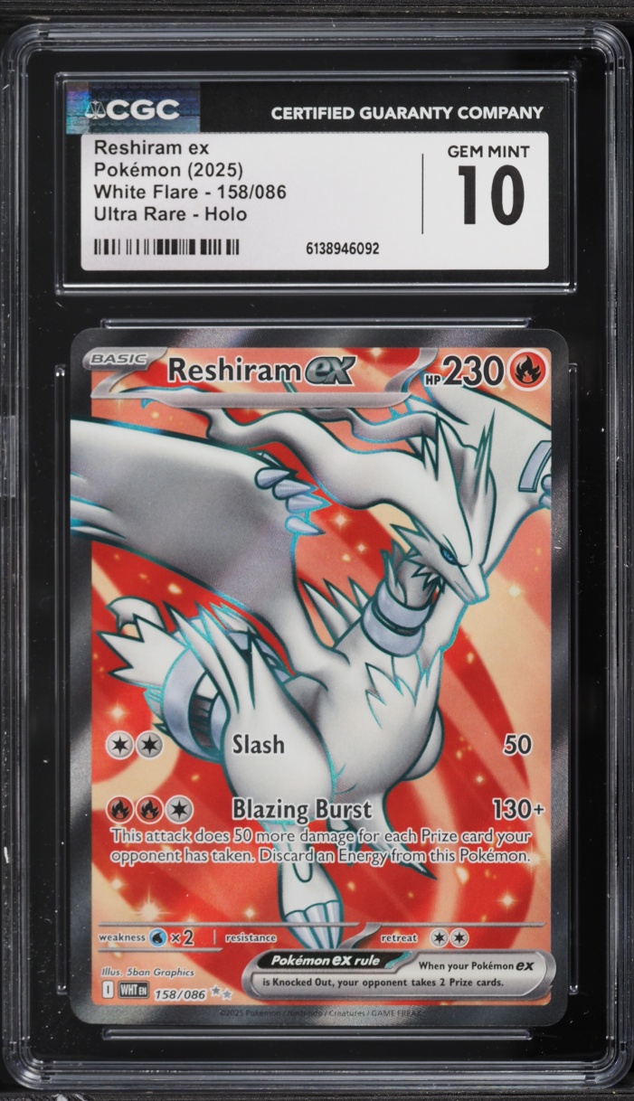 2025 Pokemon Scarlet & Violet White Flare Full Art Reshiram ex #158 CGC 10 GEM MINT