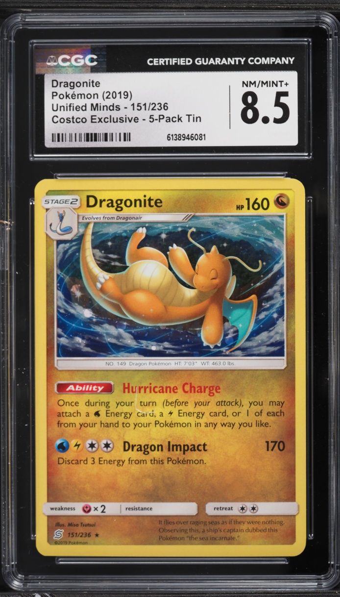 2019 Pokemon Sun & Moon Unified Minds Costco Exclusive Holo Dragonite #151 CGC 8.5 NM-MT+
