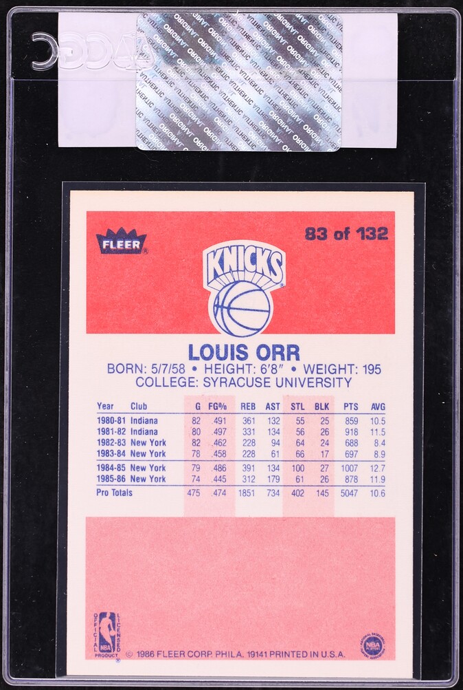 1986 Fleer Basketball Louis Orr #83 CGC AUTH