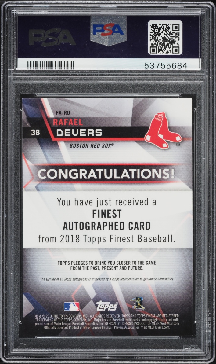 2018 Finest Red Refractor Rafael Devers ROOKIE AUTO /5 #FA-RD PSA 10 GEM MINT