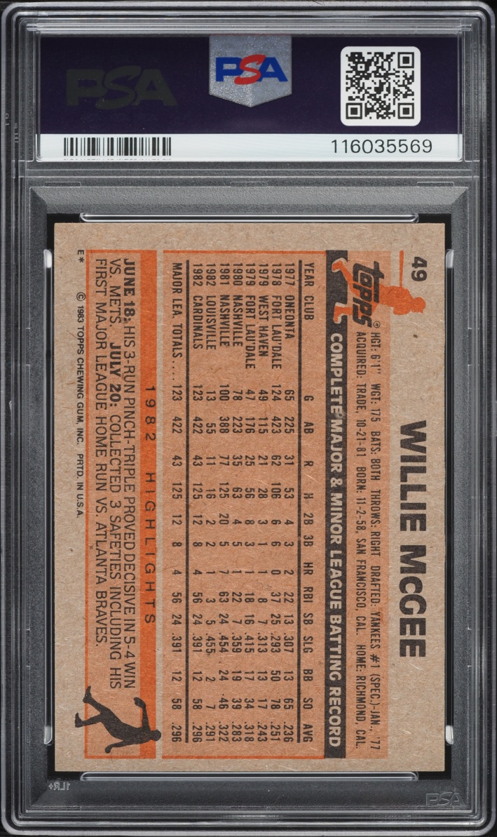 1983 Topps Willie McGee ROOKIE #49 PSA 7 NRMT