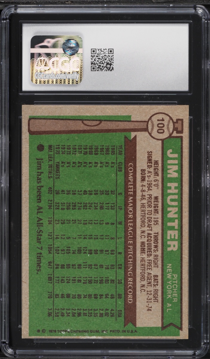 1976 Topps Jim Hunter #100 CGC 7 NRMT