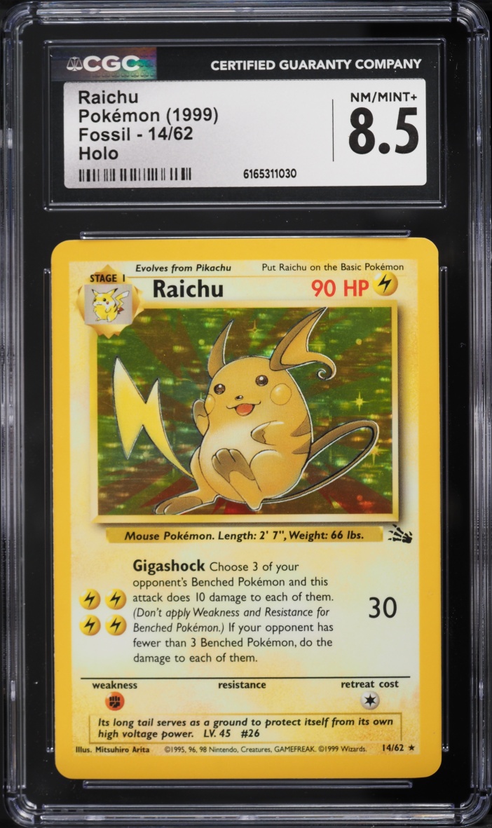 1999 Pokemon Fossil Holo Raichu #14 CGC 8.5 NM-MT+