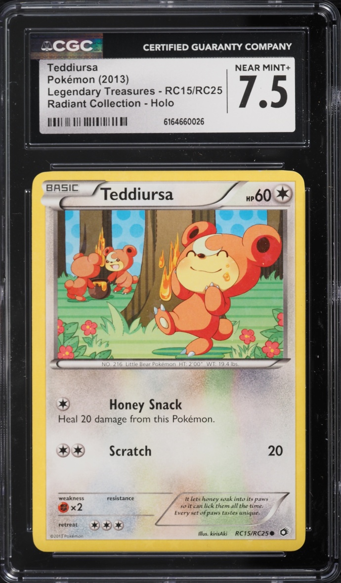 2013 Pokemon Black & White Legendary Treasures Radiant Collection Holo Teddiursa #RC15 CGC 7.5