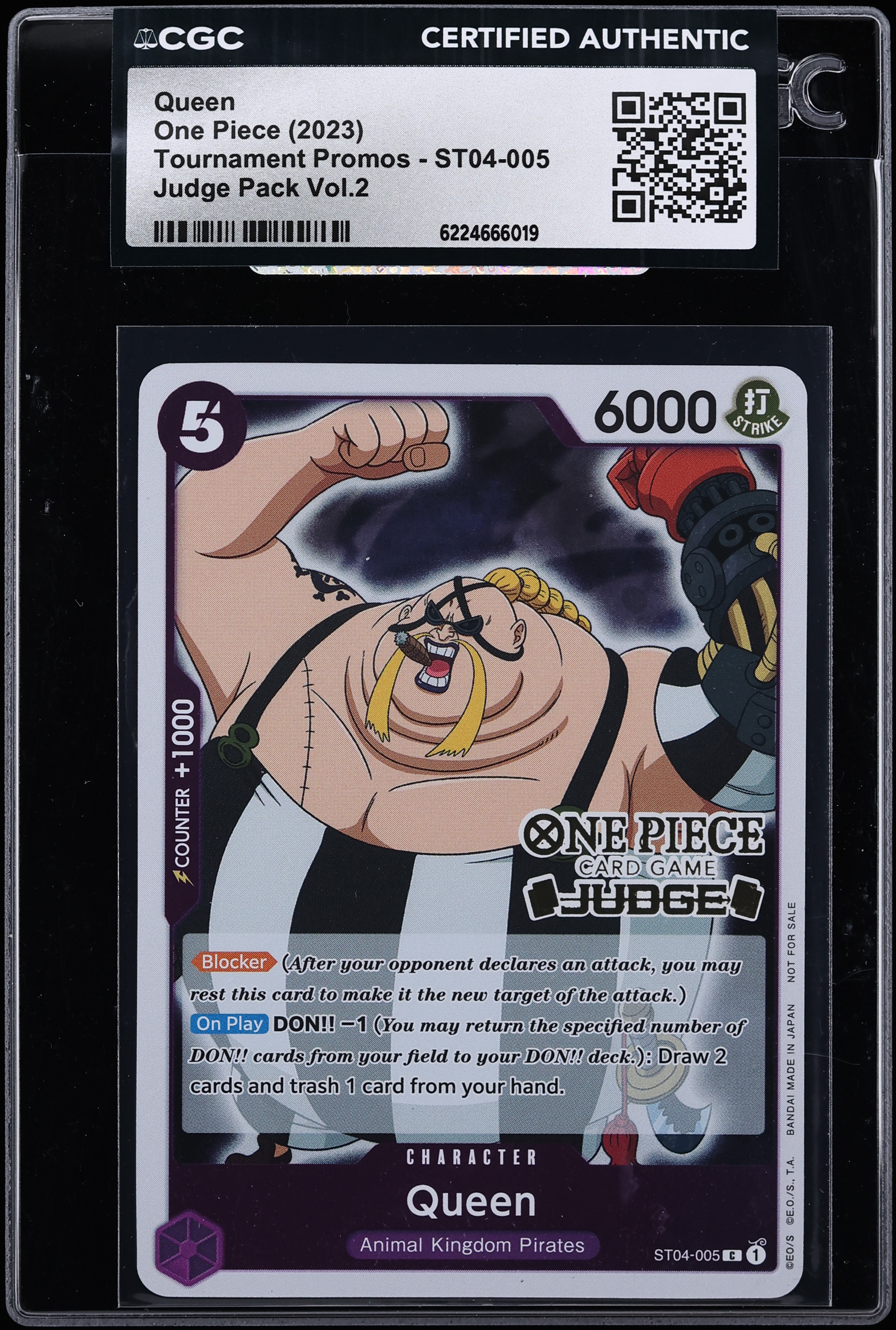 2023 One Piece Tournament Promo Judge Pack Vol. 2 Queen #ST04-005 CGC AUTH