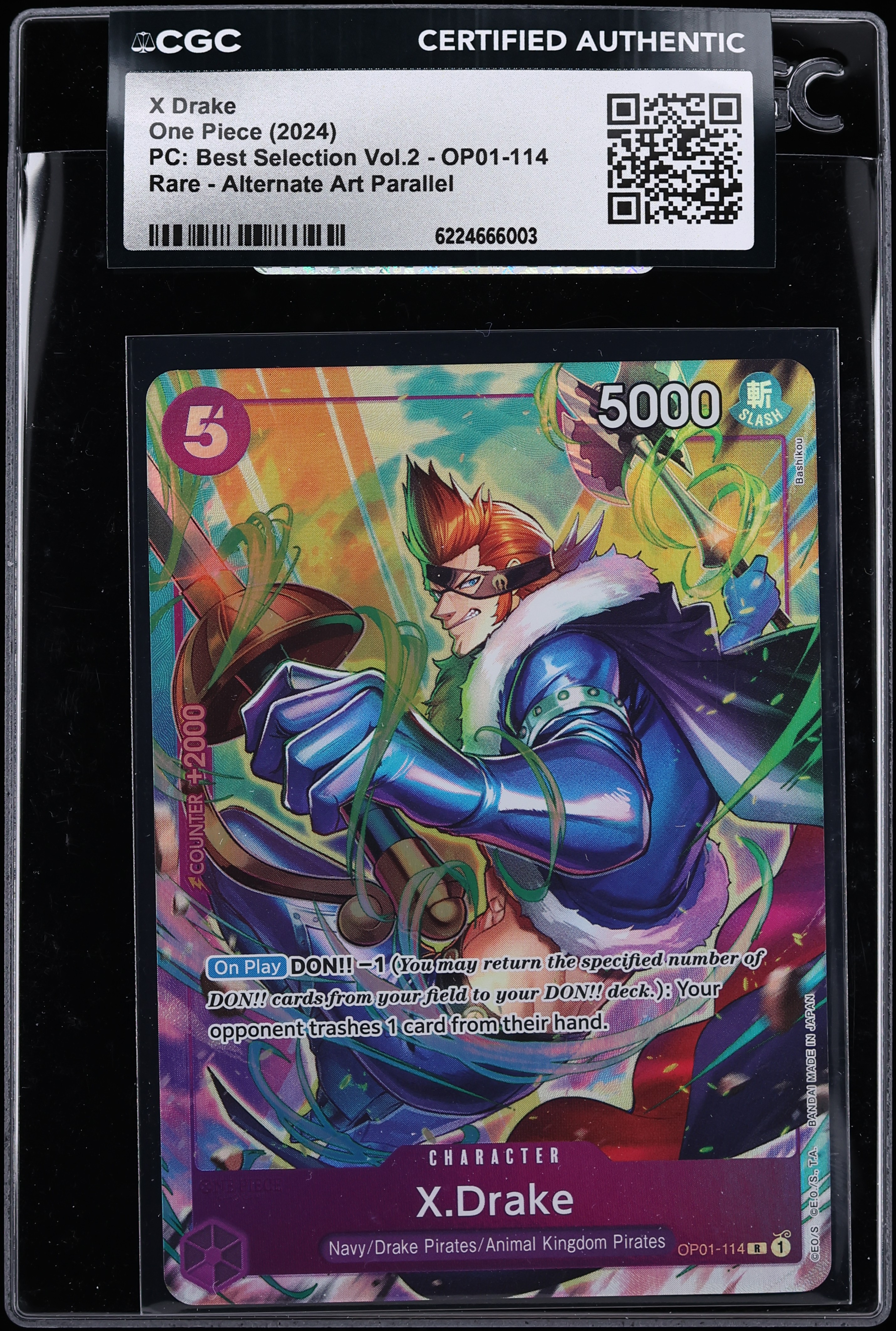 2024 One Piece Premium Collection Best Selection Vol.2 Alt Art X Drake #OP01-114 CGC AUTH