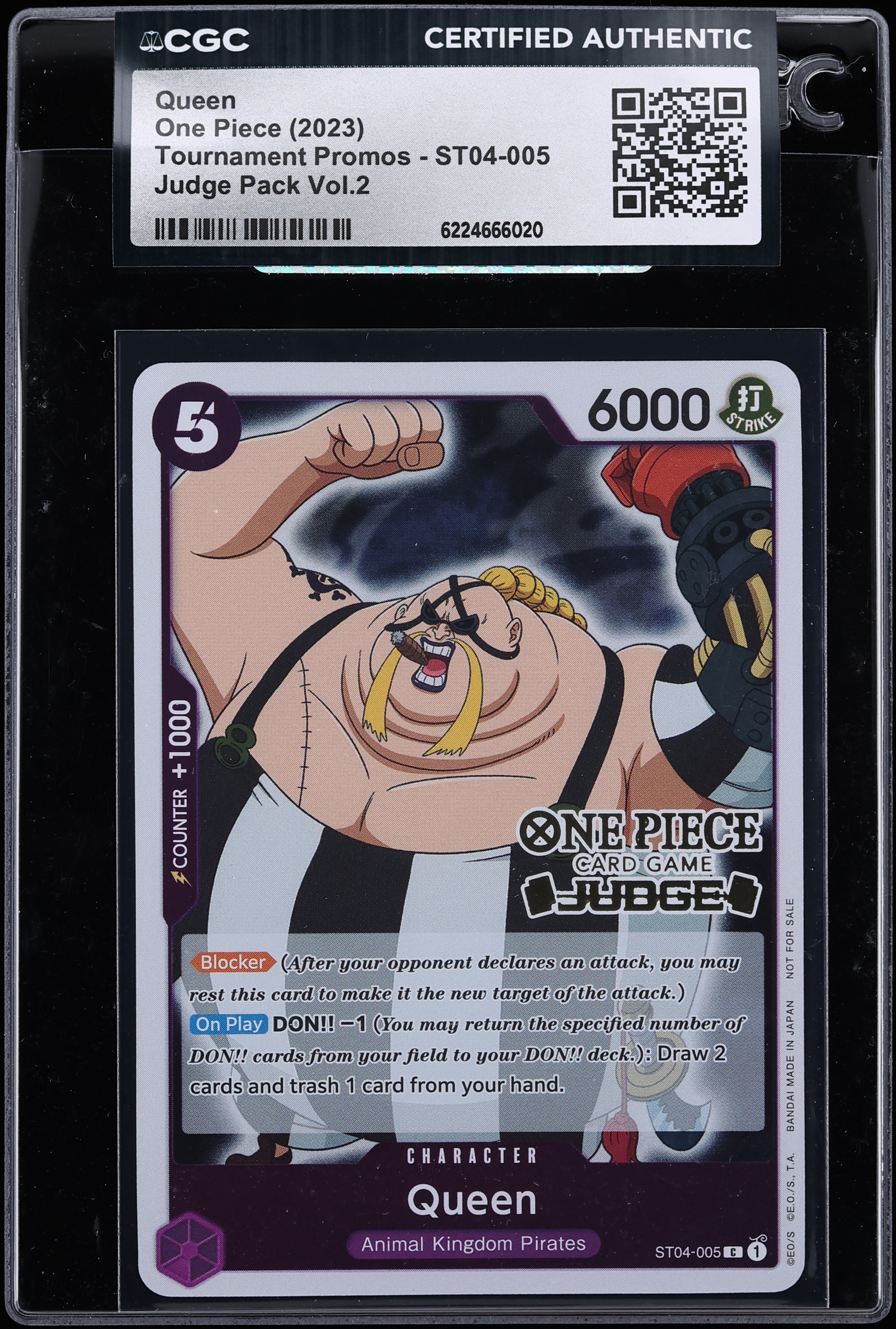 2023 One Piece Tournament Promo Judge Pack Vol. 2 Queen #ST04-005 CGC AUTH