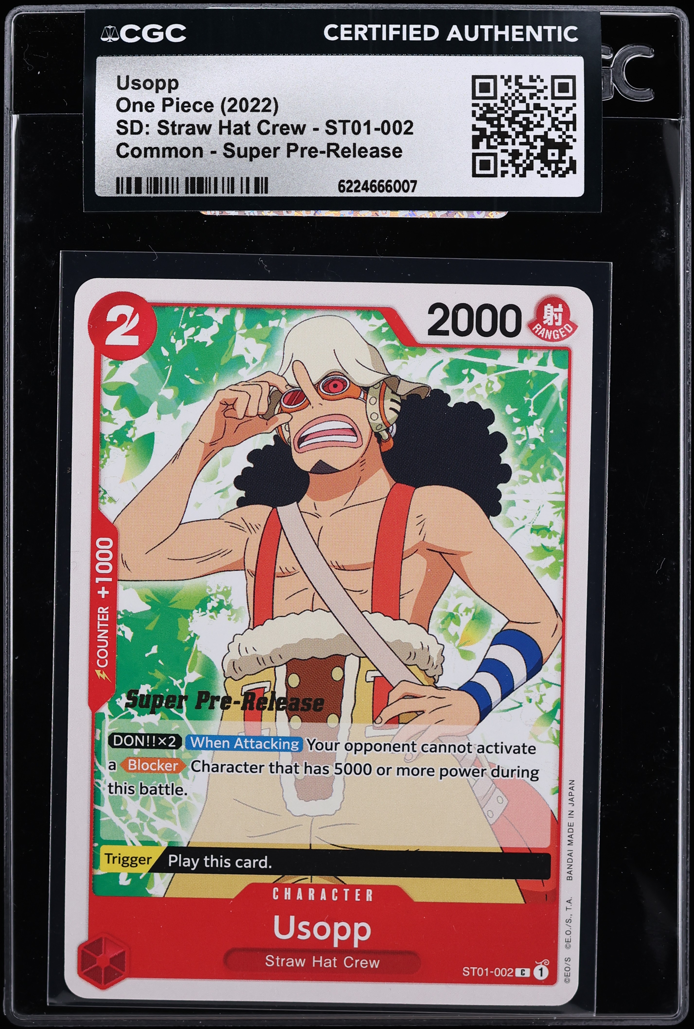 2022 One Piece Starter Deck: Straw Hat Crew Super Pre-Release Usopp #ST01-002 CGC AUTH