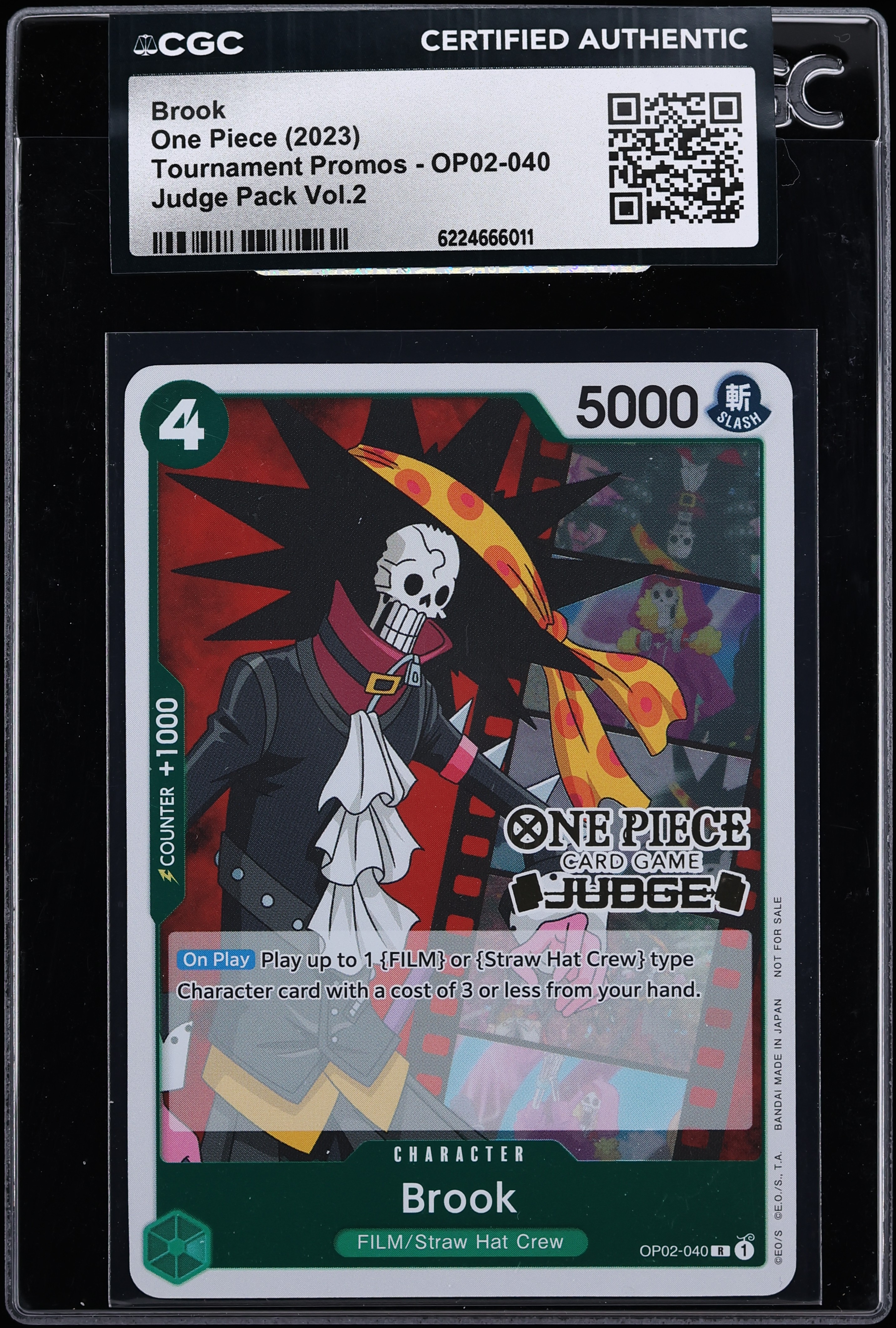 2023 One Piece Tournament Promo Judge Pack Vol. 2 Brook #OP02-040 CGC AUTH