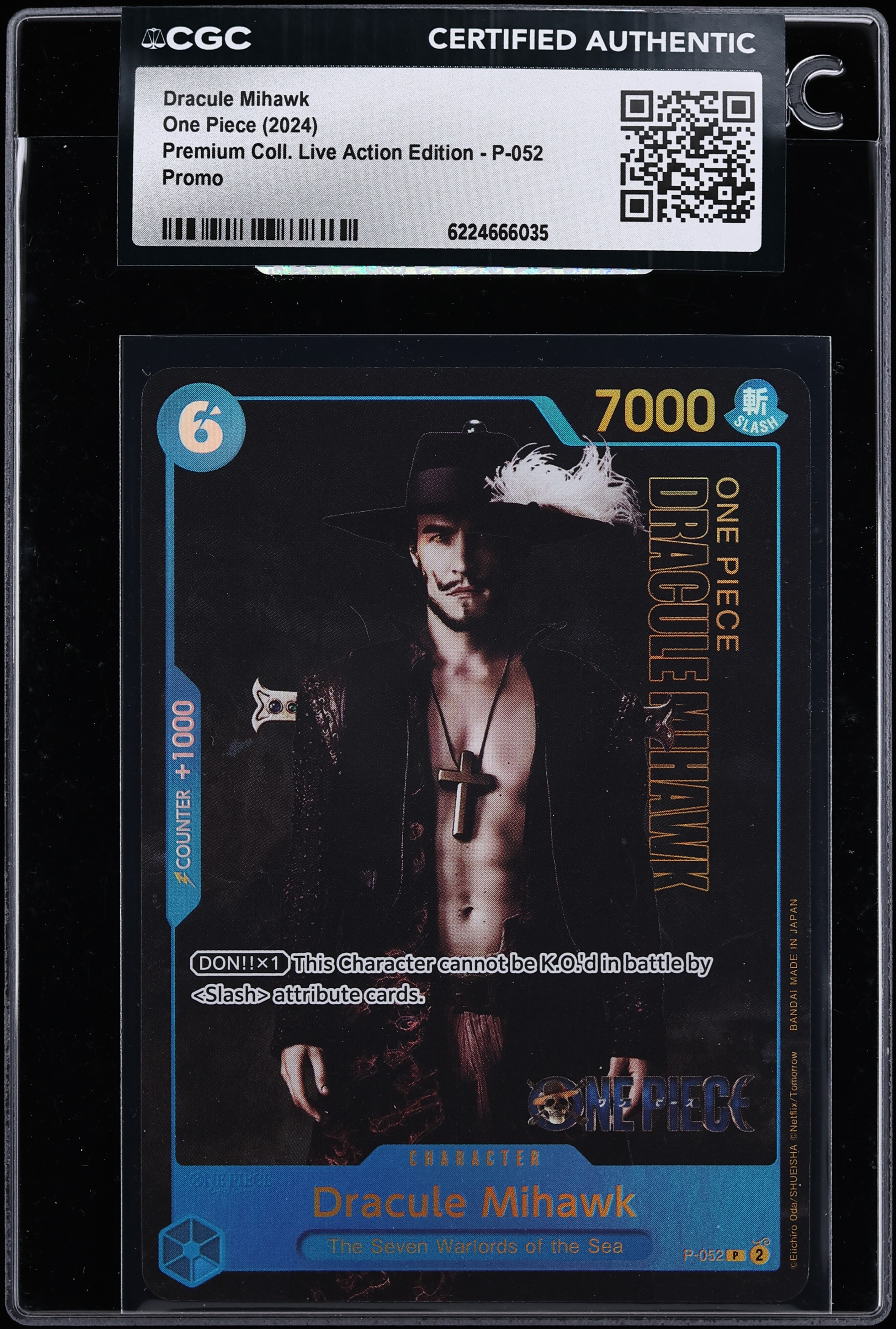 2024 One Piece Promo Premium Live Action Edition Alt Art Dracule Mihawk #P-052 CGC AUTH