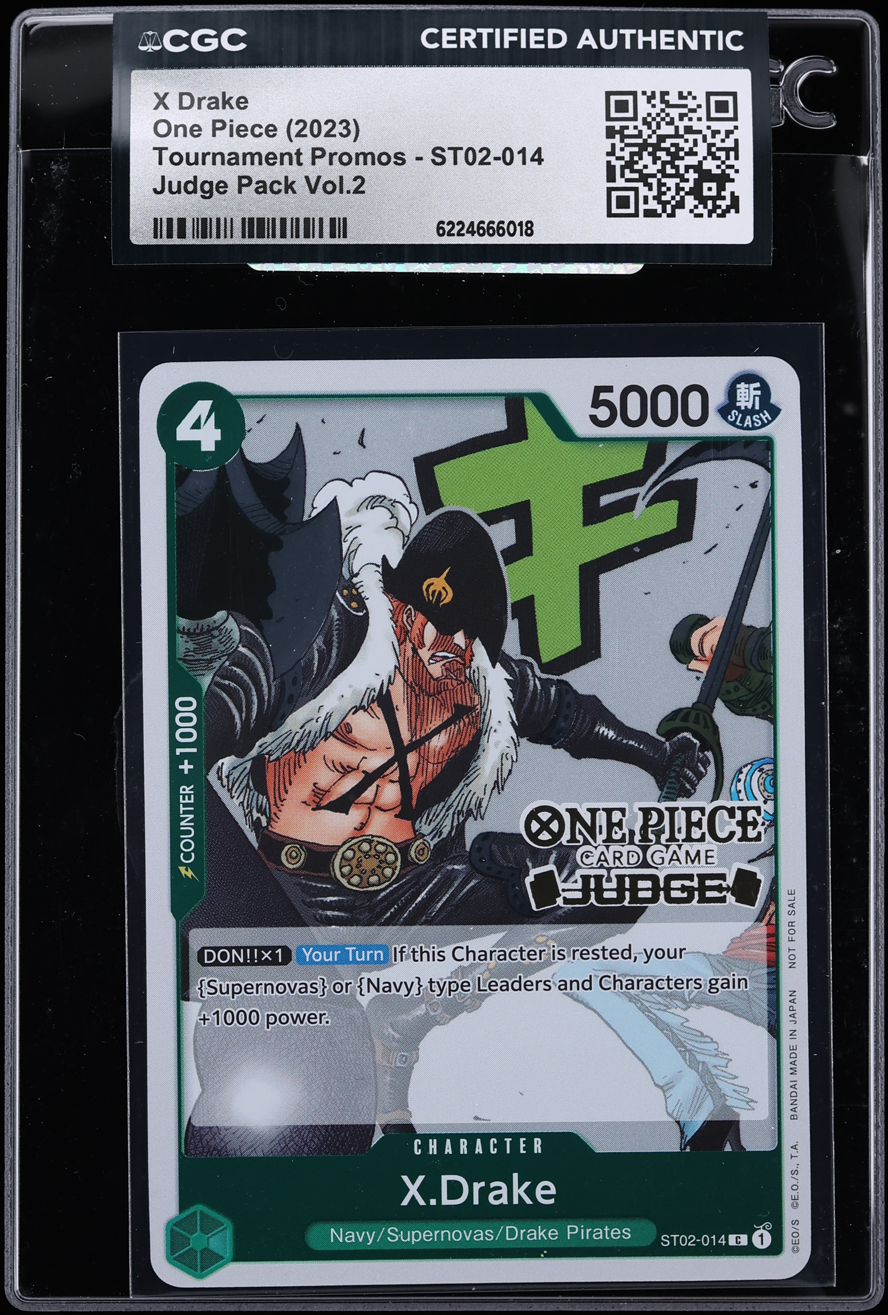 2023 One Piece Tournament Promo Judge Pack Vol. 2 X Drake #ST02-014 CGC AUTH