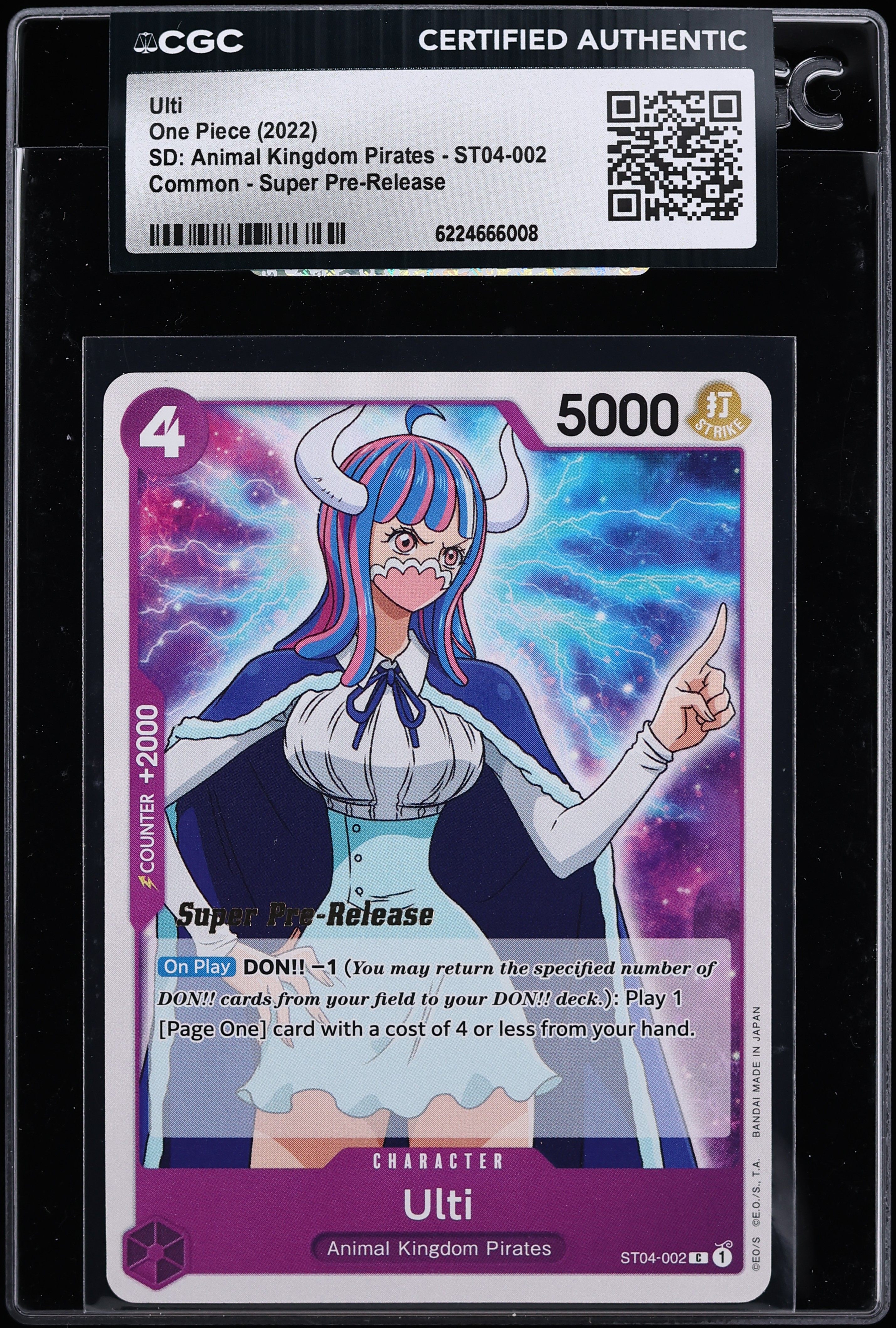 2022 One Piece Starter Deck: Animal Kingdom Pirates Super Pre-Release Ulti #ST04-002 CGC AUTH