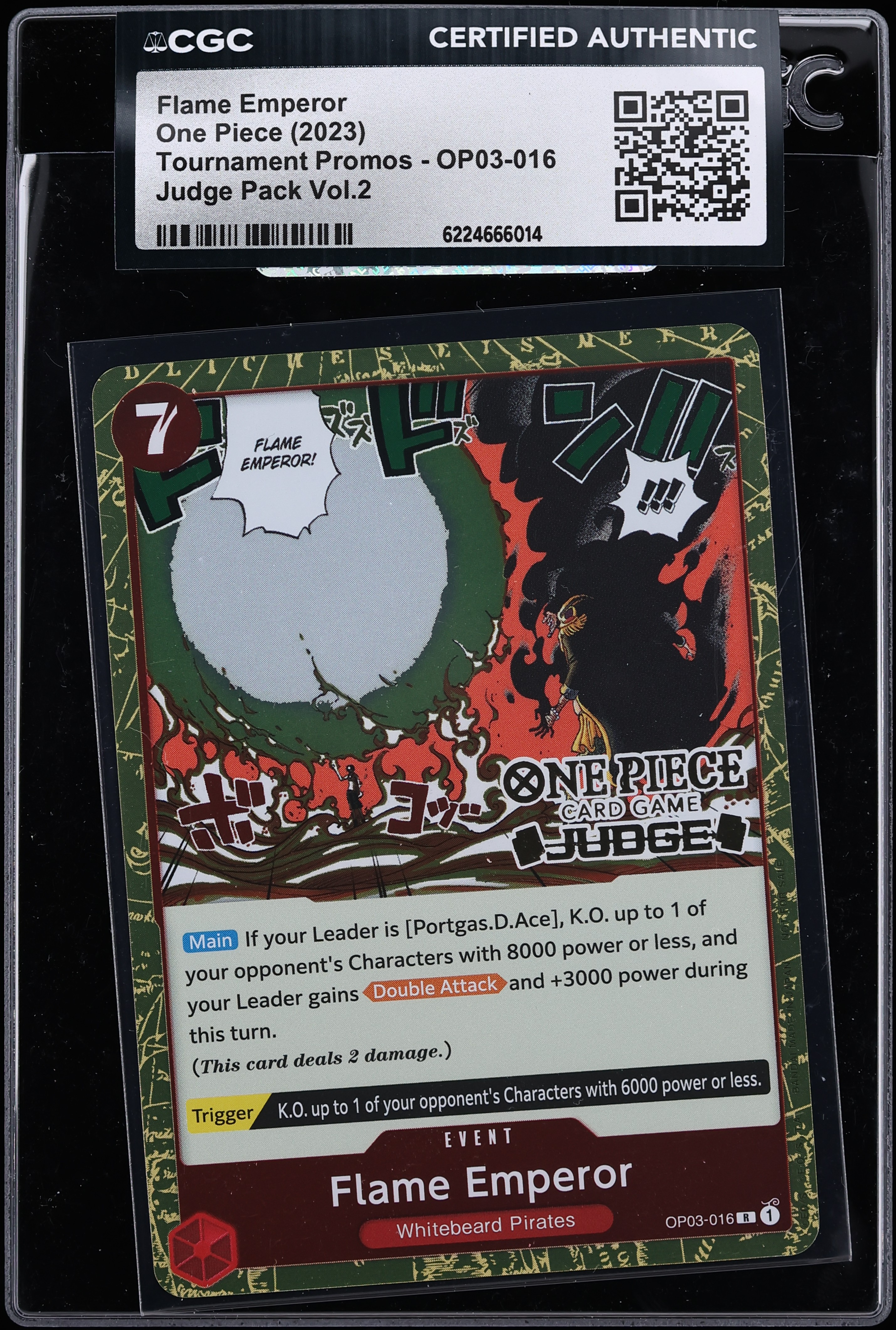 2023 One Piece Tournament Promo Judge Pack Vol. 2 Flame Emperor #OP03-016 CGC AUTH