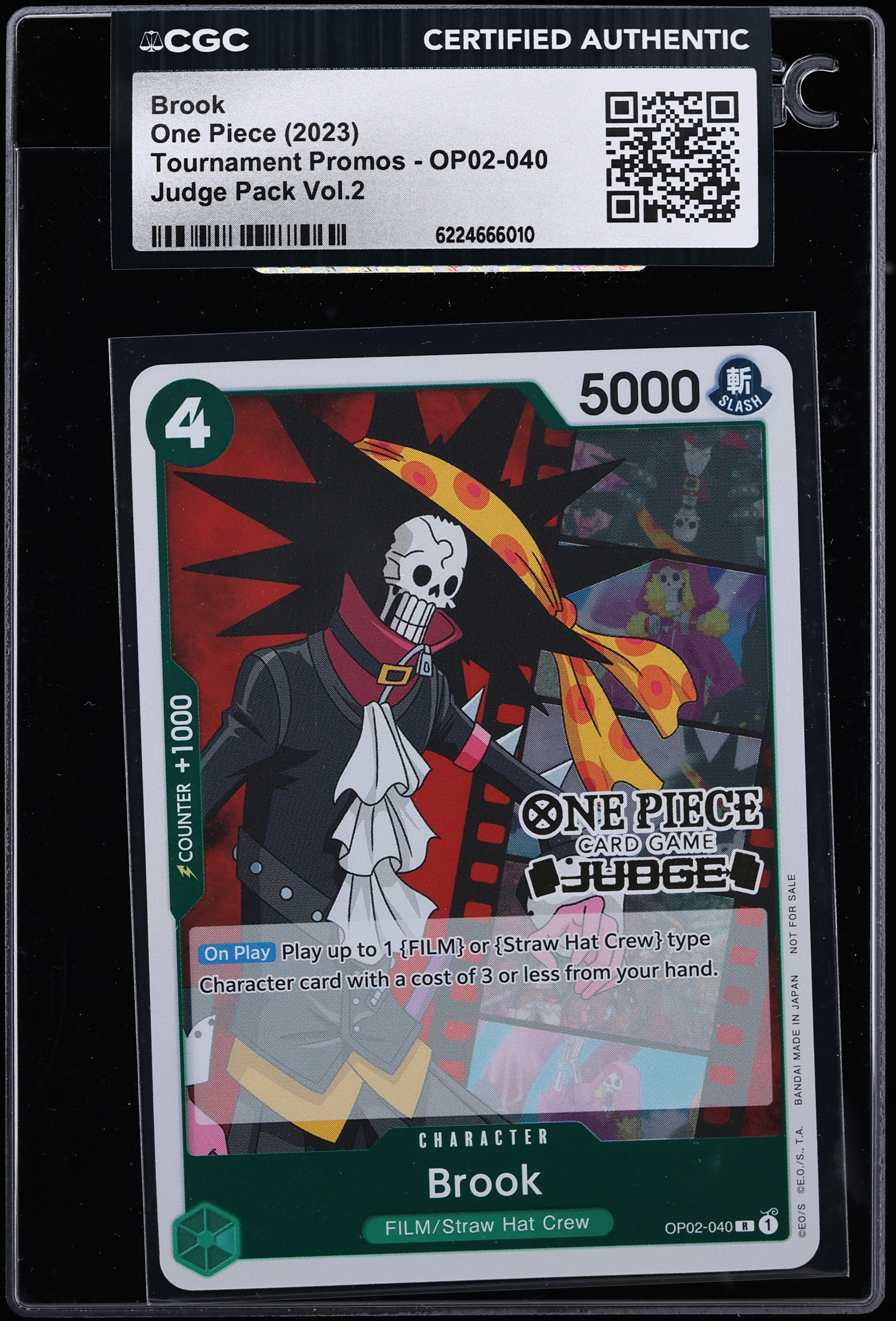 2023 One Piece Tournament Promo Judge Pack Vol. 2 Brook #OP02-040 CGC AUTH