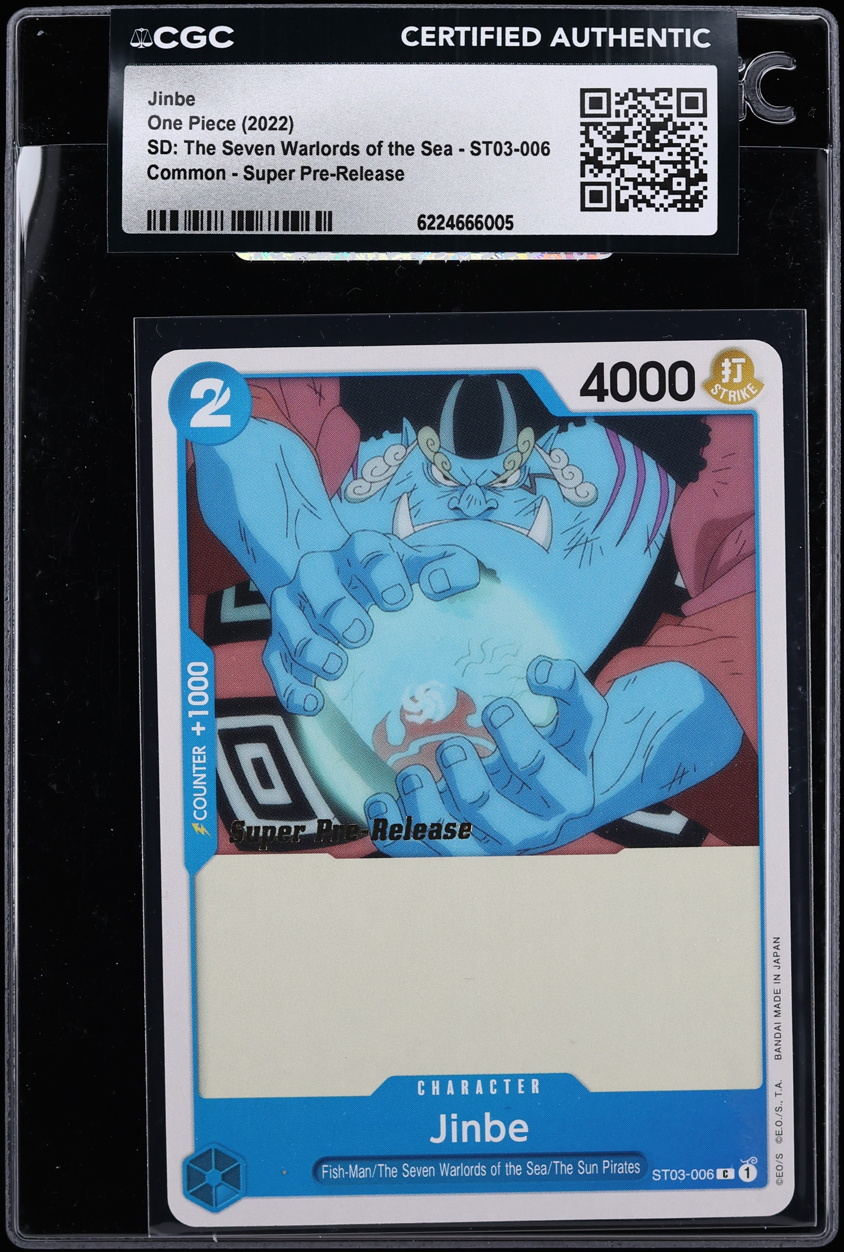 2022 One Piece Starter Deck: The Seven Warlords Of The Sea Super Pre-Release Jinbe CGC AUTH