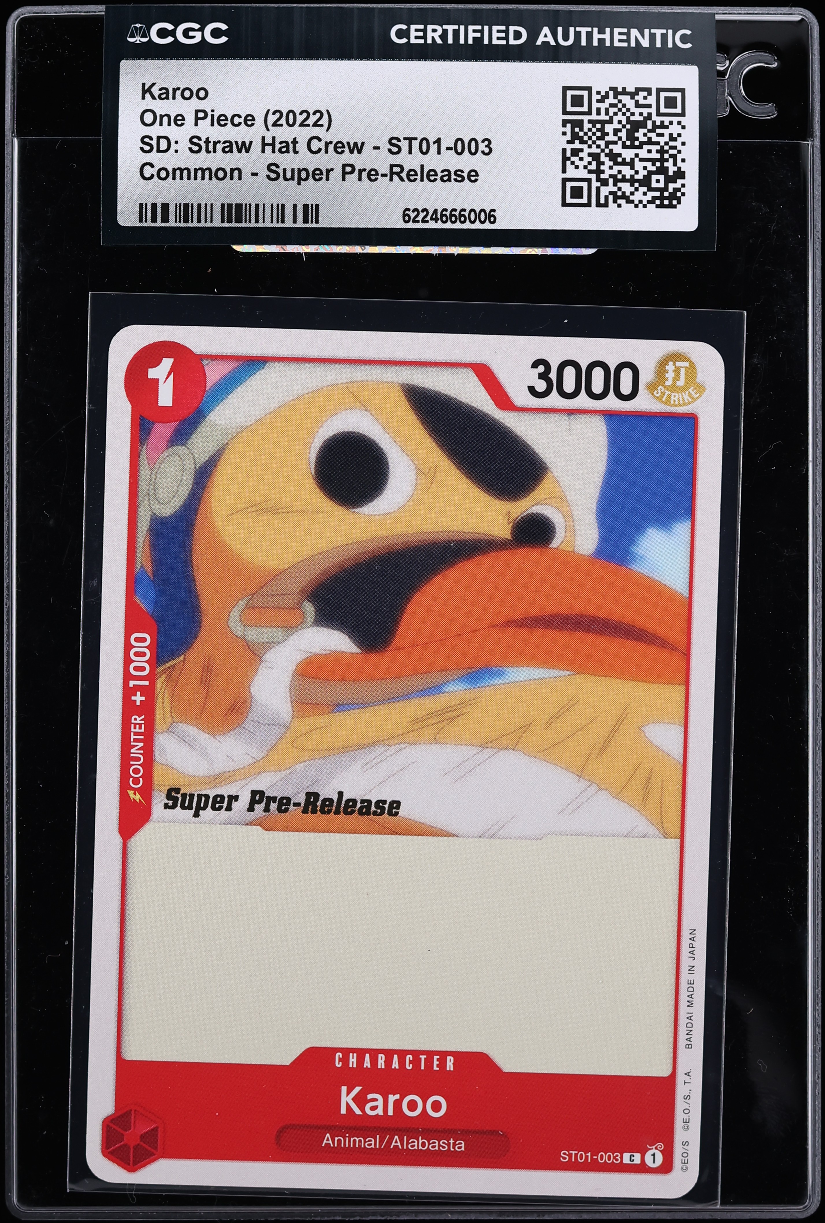 2022 One Piece Starter Deck: Straw Hat Crew Super Pre-Release Karoo #ST01-003 CGC AUTH