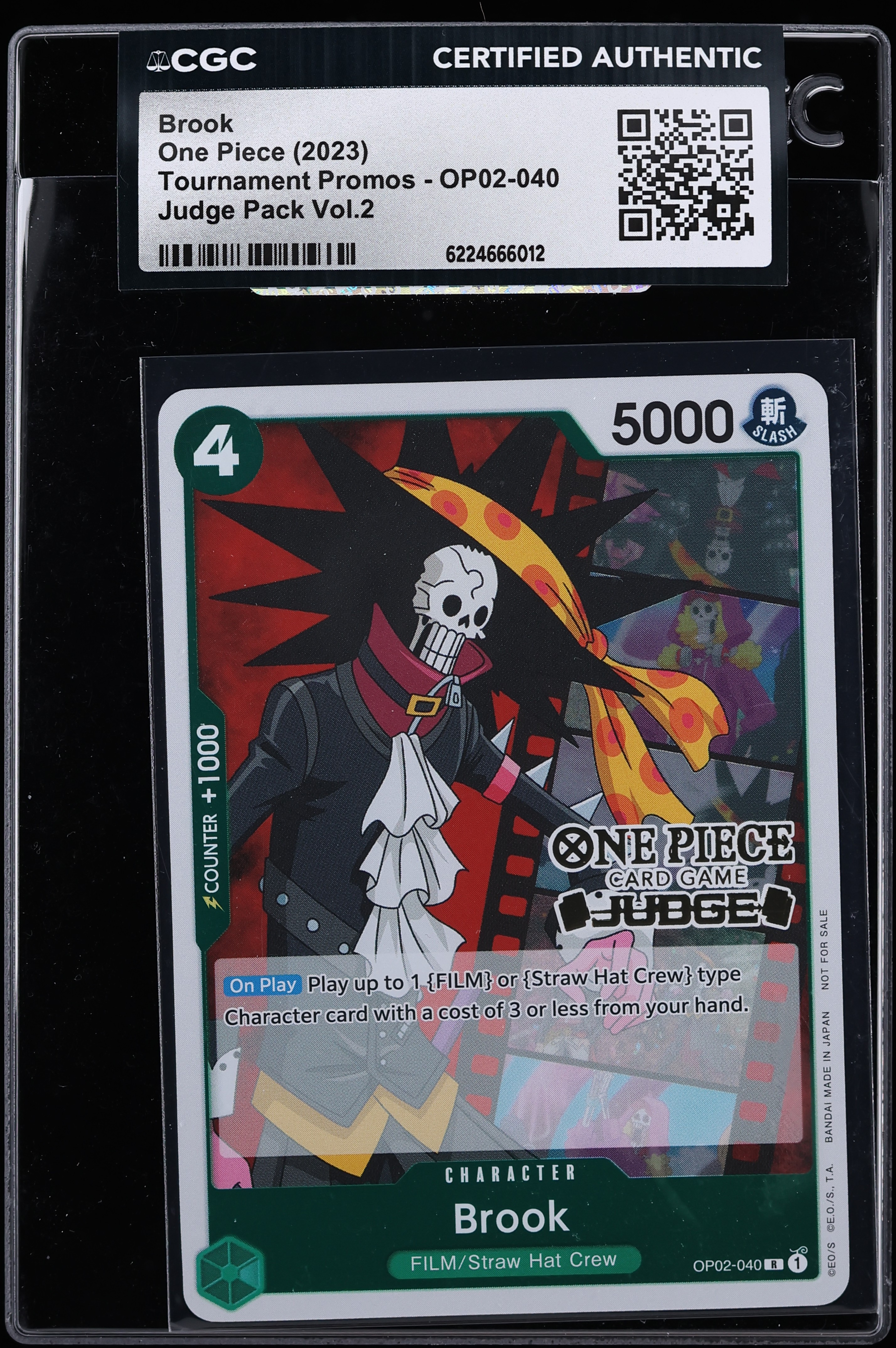 2023 One Piece Tournament Promo Judge Pack Vol. 2 Brook #OP02-040 CGC AUTH