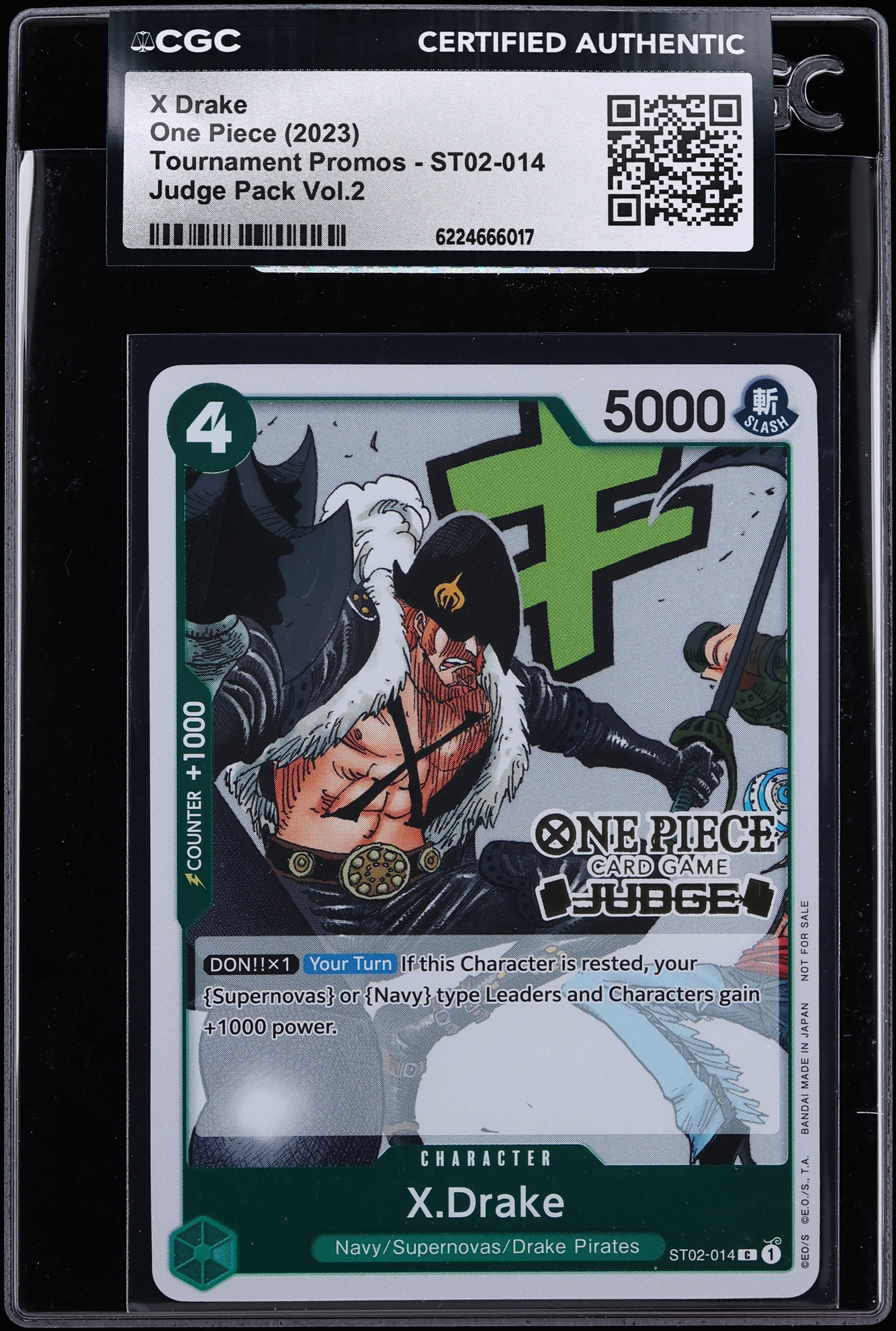 2023 One Piece Tournament Promo Judge Pack Vol. 2 X Drake #ST02-014 CGC AUTH