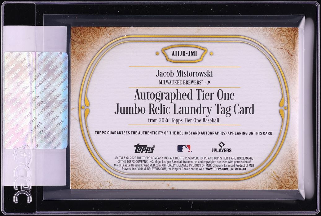 2026 Topps Tier One Jumbo Holo Platinum Foil Jacob Misiorowski ROOKIE PATCH AUTO 1/1 CGC AUTH