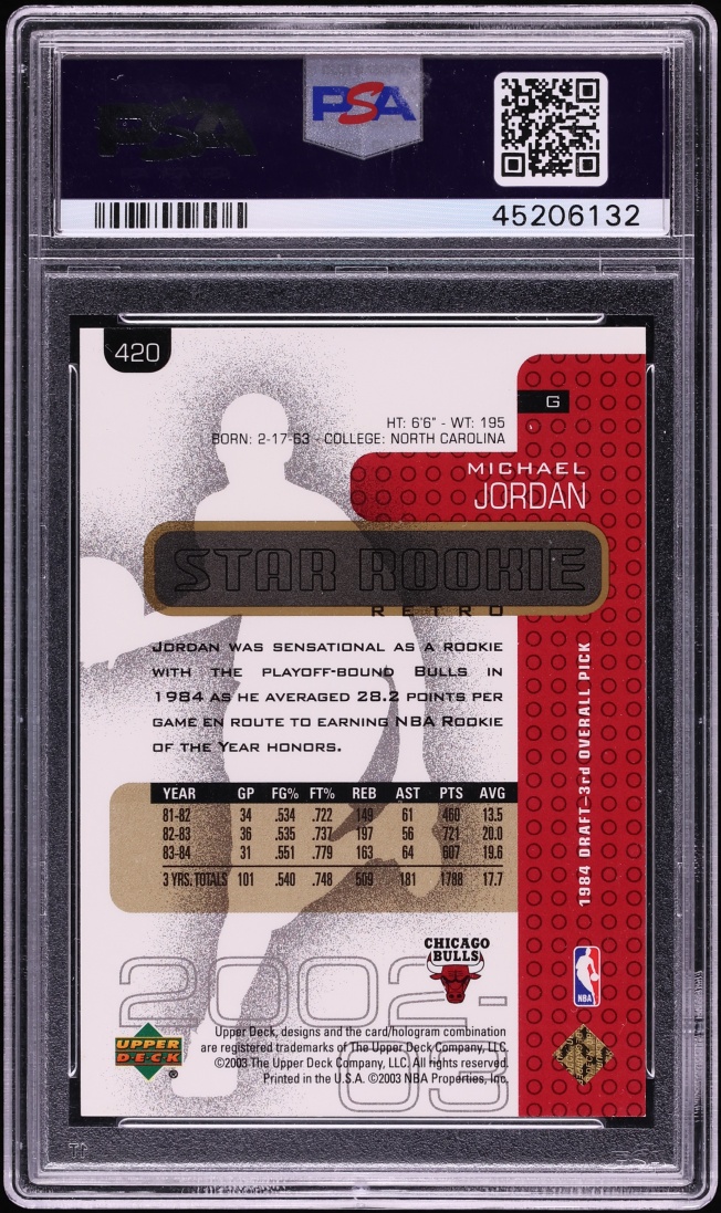 2002 Upper Deck Exclusives Michael Jordan /50 #420 PSA 8 NM-MT