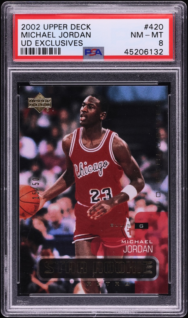 2002 Upper Deck Exclusives Michael Jordan /50 #420 PSA 8 NM-MT