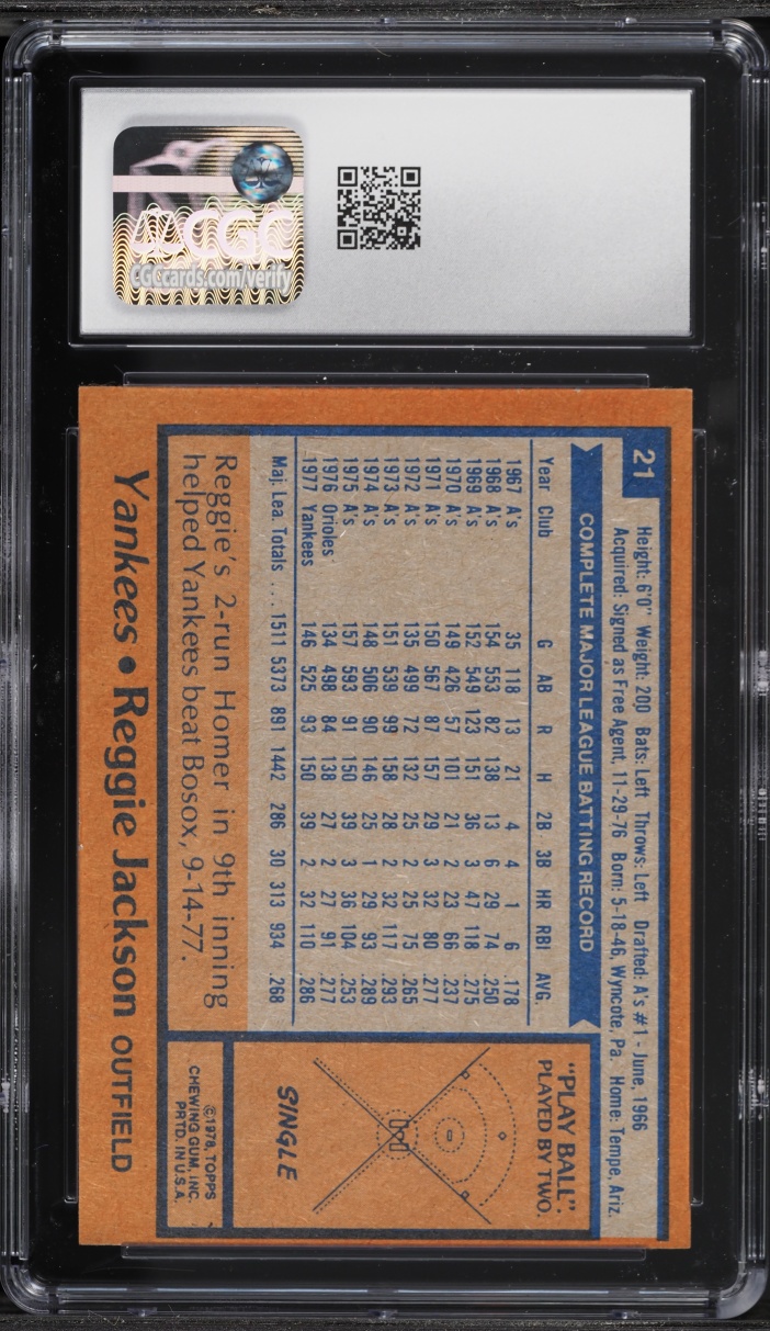 1978 Topps Burger King Yankees Reggie Jackson ALL-STAR #21 CGC 8 NM-MT