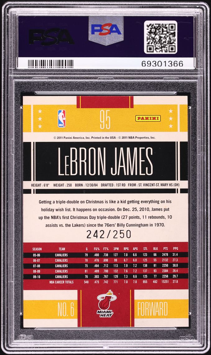 2010 Panini Classics Timeless Tributes Silver LeBron James /250 #95 PSA 9 MINT