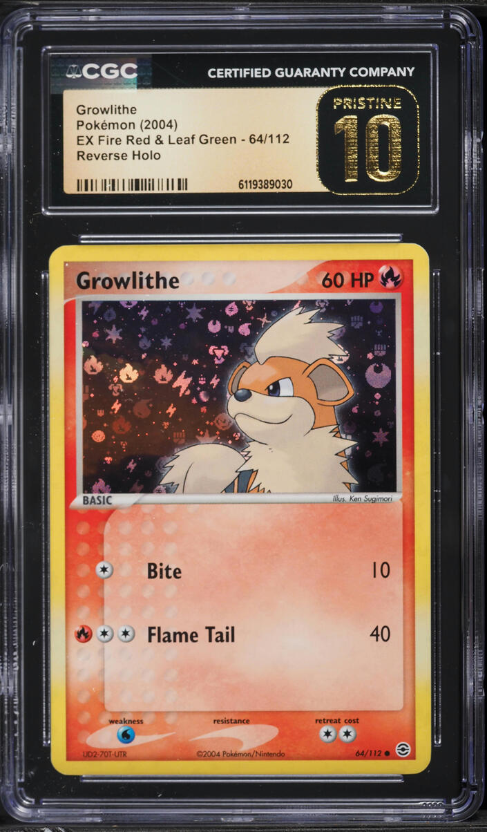 2004 Pokemon EX Fire Red & Leaf Green Reverse Holo Growlithe #64 CGC 10 PRISTINE