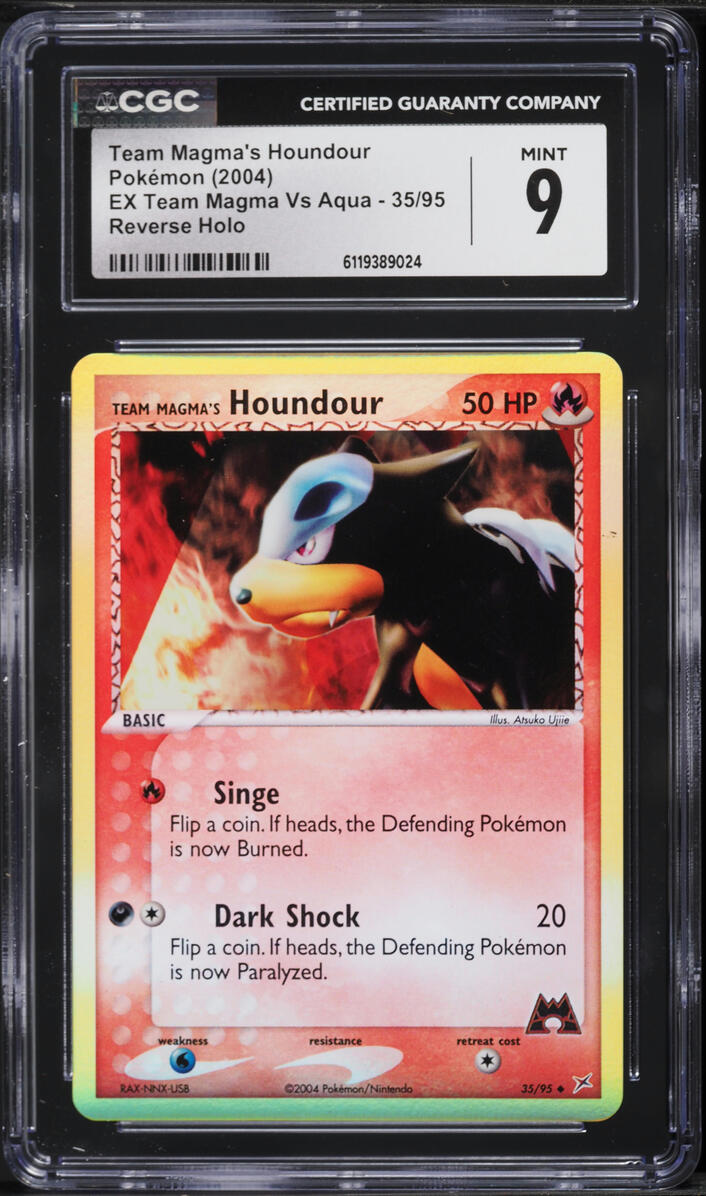 2004 Pokemon EX Team Magma Vs Aqua Reverse Holo Team Magma's Houndour #35 CGC 9 MINT