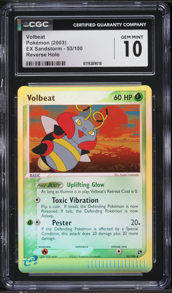 2003 Pokemon EX Sandstorm Reverse Holo Volbeat #53 CGC 10 GEM MINT