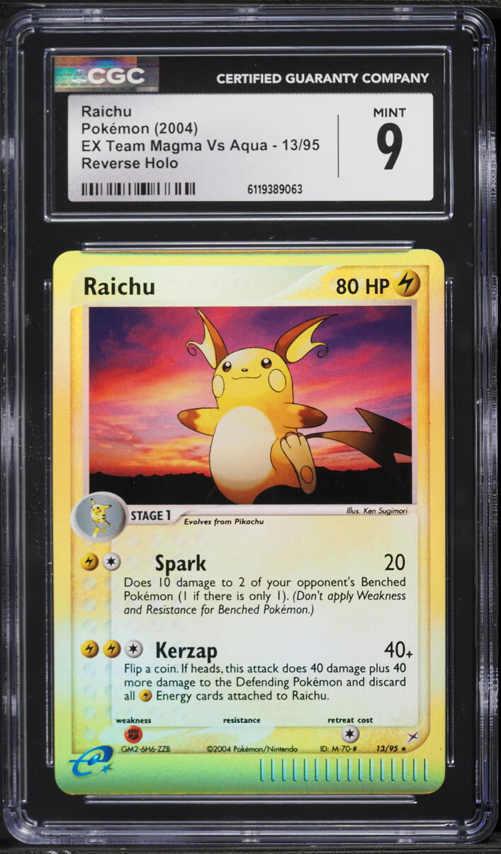 2004 Pokemon EX Team Magma Vs Aqua Reverse Holo Raichu #13 CGC 9 MINT