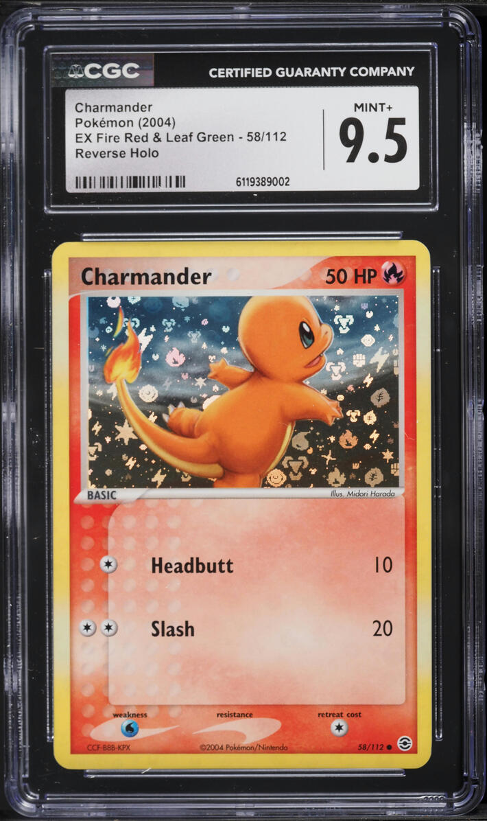 2004 Pokemon EX Fire Red & Leaf Green Reverse Holo Charmander #58 CGC 9.5 MINT+