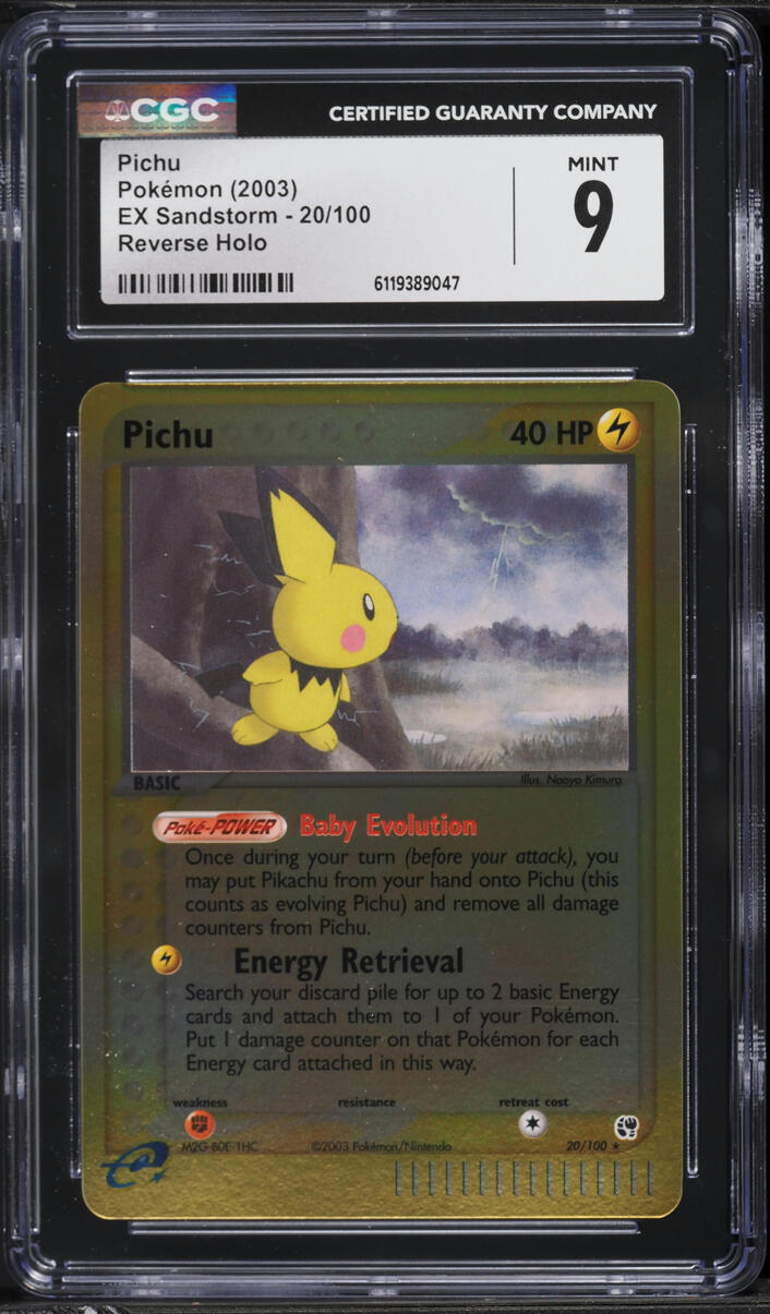 2003 Pokemon EX Sandstorm Reverse Holo Pichu #20 CGC 9 MINT
