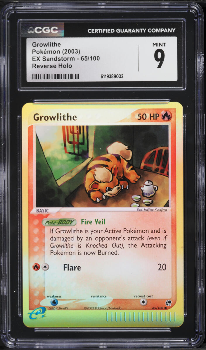 2003 Pokemon EX Sandstorm Reverse Holo Growlithe #65 CGC 9 MINT